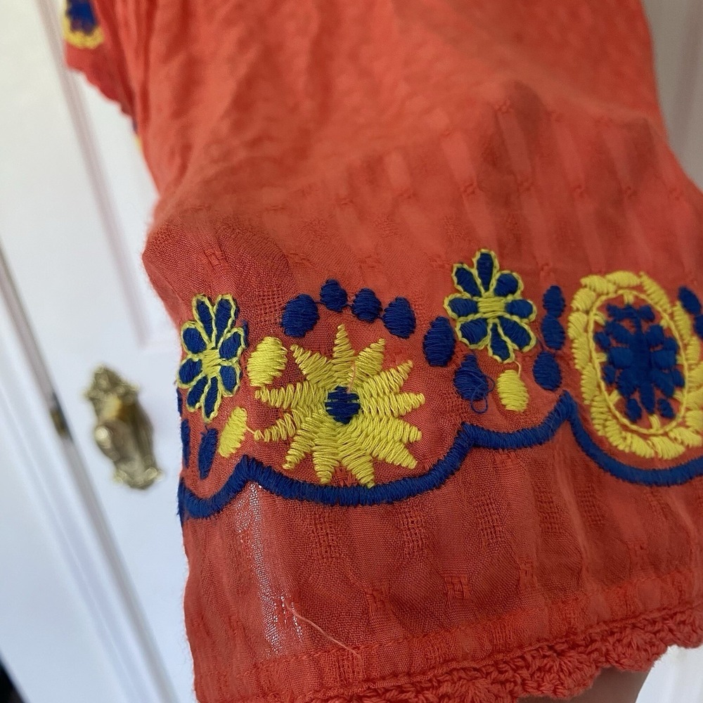 Umgee Coral Embroidered Boho Tunic Top Floral Peasant Blouse Women's L - Picture 6 of 9